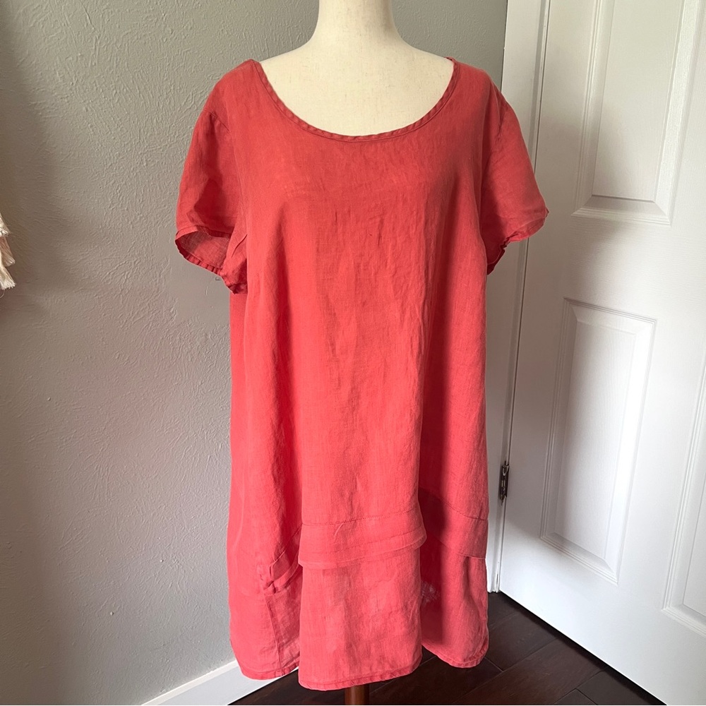 FLAX Women's Coral Lightweight Summer Linen Dress, large